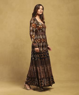 Brown meraki border maxi dress 3