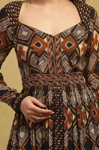 Brown meraki border maxi dress
