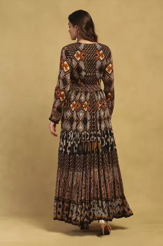 Brown meraki border maxi dress