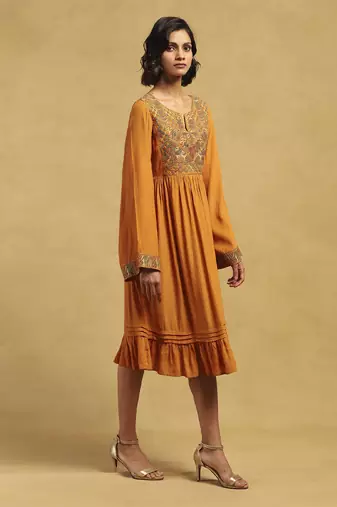 Yellow peru solid dress