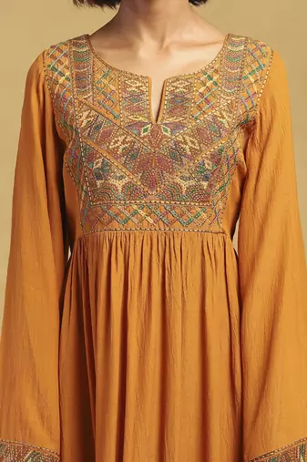 Yellow peru solid dress