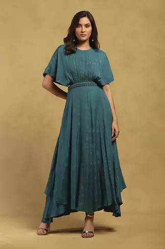 Green shell maxi dress with bustier