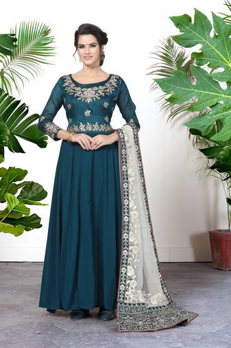 Delightful Teal Blue Faux Georgette Semi Stitched Wedding Women's Salwar Kameez Semi stitched