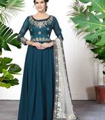 Delightful Teal Blue Faux Georgette Semi Stitched Wedding Women's Salwar Kameez Semi stitched