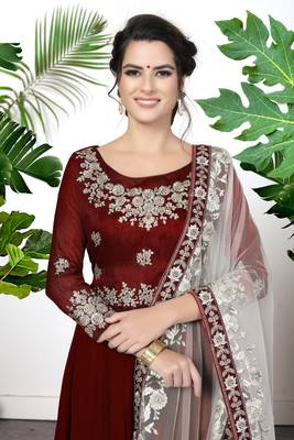 Bewitching Maroon Faux Georgette Semi Stitched Women's Semi Stitched Salwar Suits 5