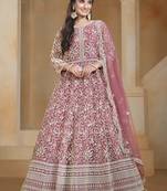 Pink net heavy thread embroidery with sequins work salwar kameez