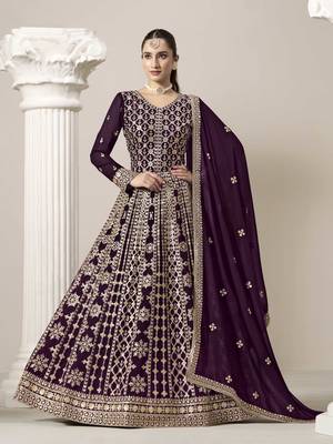 Purple faux georgette heavy thread embroidery with sequins work salwar kameez 1