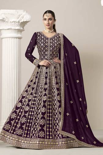 Purple faux georgette heavy thread embroidery with sequins work salwar kameez