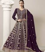 Purple faux georgette heavy thread embroidery with sequins work salwar kameez