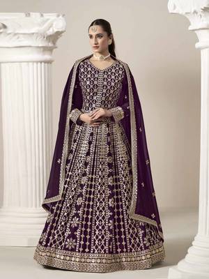 Purple faux georgette heavy thread embroidery with sequins work salwar kameez 2