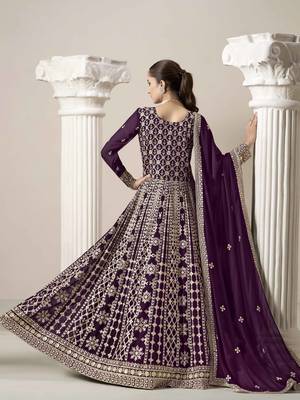 Purple faux georgette heavy thread embroidery with sequins work salwar kameez 3