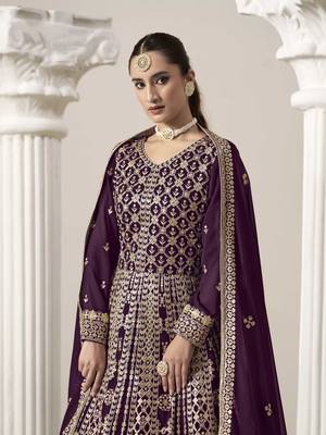 Purple faux georgette heavy thread embroidery with sequins work salwar kameez 4