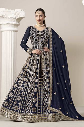Navy blue faux georgette heavy thread embroidery with sequins work salwar kameez