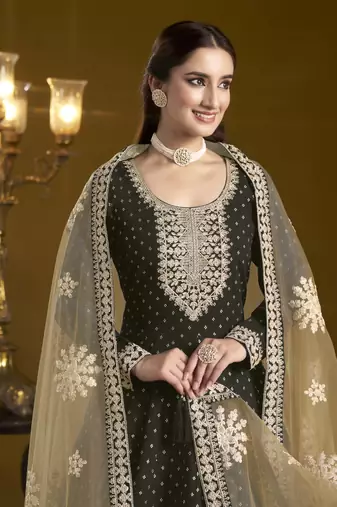 Black chanderi butti heavy thread embroidery with sequins work salwar kameez