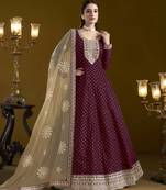 Wine chanderi butti heavy thread embroidery with sequins work salwar kameez