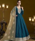 Blue chanderi butti heavy thread embroidery with sequins work salwar kameez