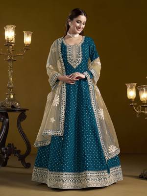 Blue chanderi butti heavy thread embroidery with sequins work salwar kameez 2