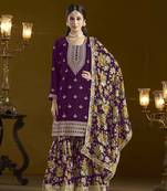 Purple chinon heavy thread embroidery with printed bottom & dupatta salwar kameez