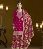 Rani pink chinon heavy thread embroidery with printed bottom & dupatta salwar kameez