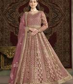 Pink net heavy thread embroidery with sequis work salwar kameez