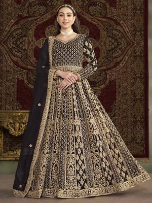Black net heavy thread embroidery with sequis work salwar kameez 1