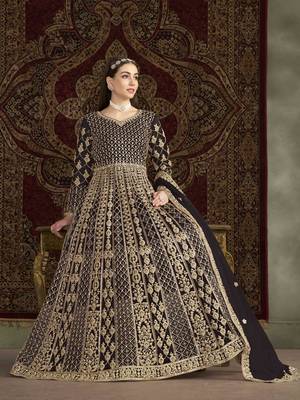 Black net heavy thread embroidery with sequis work salwar kameez 2
