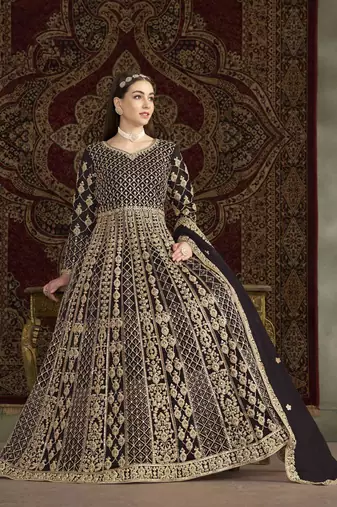 Black net heavy thread embroidery with sequis work salwar kameez