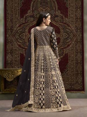 Black net heavy thread embroidery with sequis work salwar kameez 3