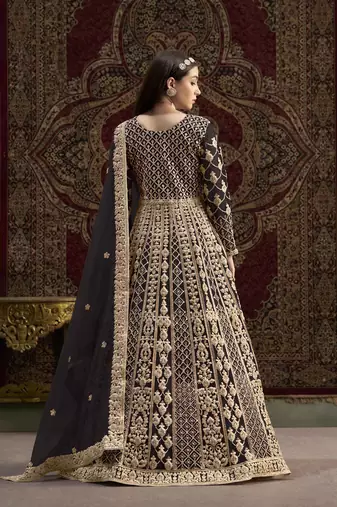 Black net heavy thread embroidery with sequis work salwar kameez