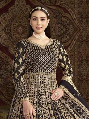 Black net heavy thread embroidery with sequis work salwar kameez 4