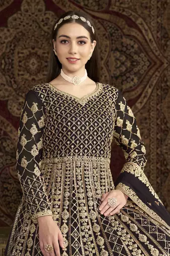 Black net heavy thread embroidery with sequis work salwar kameez