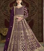 Purple net heavy thread embroidery with sequis work salwar kameez