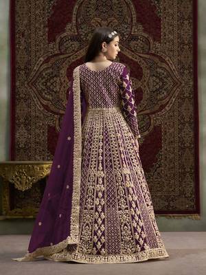 Purple net heavy thread embroidery with sequis work salwar kameez 3