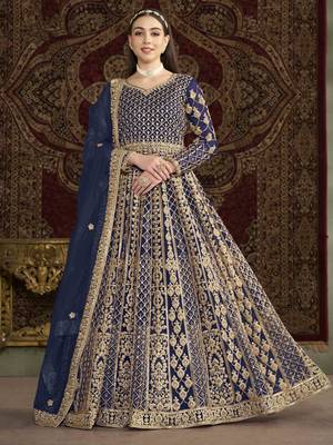 Navy blue net heavy thread embroidery with sequis work salwar kameez 1