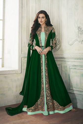 Glamorous Green Faux Georgette Semi Stitched Women's  Ethnic Suits Semi stitched