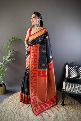 Faux banarasi silk saree with weaving border & designer pallu