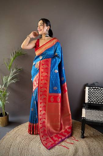 Faux banarasi silk saree with weaving border & designer pallu