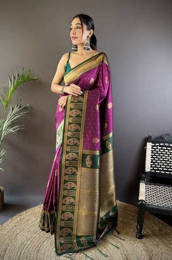 Faux banarasi silk saree with weaving border & designer pallu
