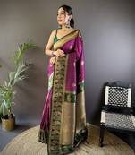 Faux banarasi silk saree with weaving border & designer pallu