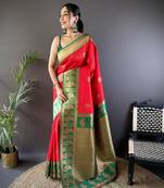 Faux banarasi silk saree with weaving border & designer pallu