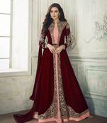 Graceful Maroon Faux Georgette Semi Stitched Wedding Women's Salwar Kameez Semi stitched