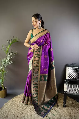 Faux banarasi silk saree with weaving border & designer pallu