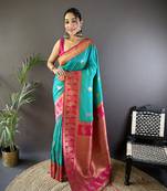 Faux banarasi silk saree with weaving border & designer pallu