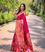Faux kanjivaram paithani silk saree with minakari border & designer pallu