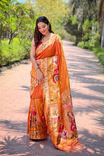 Faux kanjivaram paithani silk saree with minakari border & designer pallu