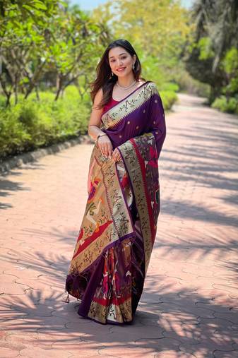 Faux kanjivaram paithani silk saree with minakari border & designer pallu