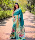 Faux kanjivaram paithani silk saree with minakari border & designer pallu