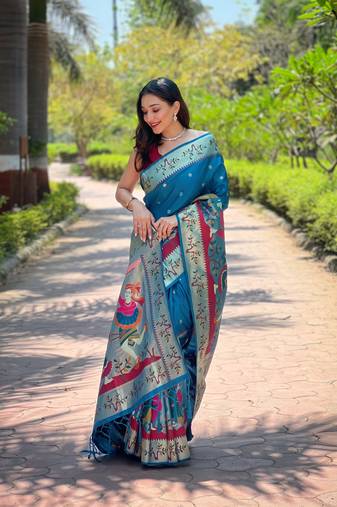 Faux kanjivaram paithani silk saree with minakari border & designer pallu