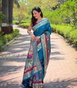 Faux kanjivaram paithani silk saree with minakari border & designer pallu