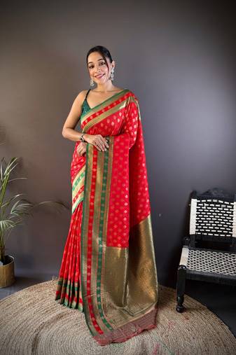 Faux banarasi silk saree with weaving border & designer pallu